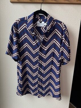 Topman Blue Chevron Short-Sleeve Button-Up Shirt Size M